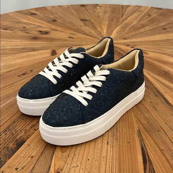 Betsey Johnson Women's Sz. 7 Sidny Navy Rhinestone Platform Sneakers NWOT - Picture 1 of 3